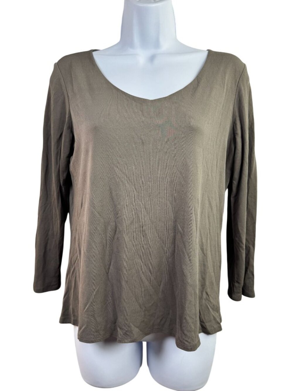 Eileen Fisher Womens Gray Olive 100% Silk Long Sleeve Top Size Small Minimalist